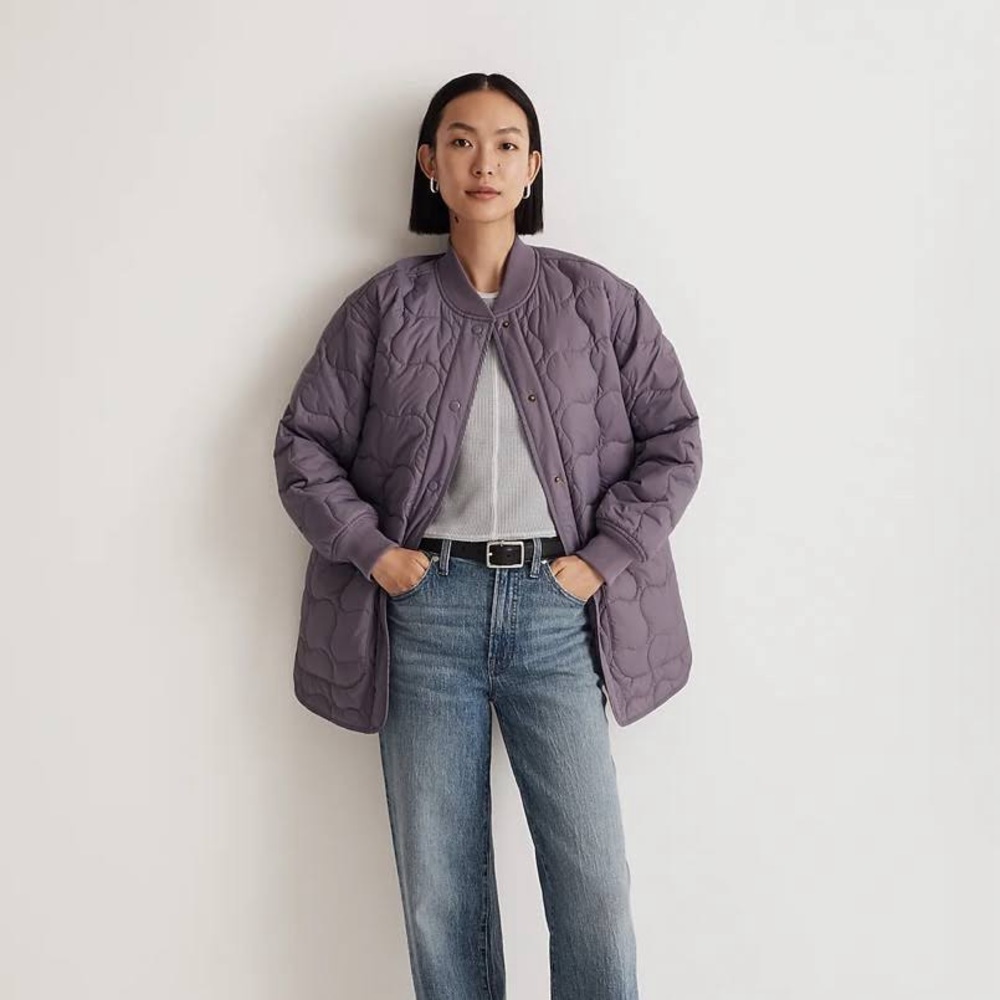 Madewell gray oversized quilted bomber jacket size Large